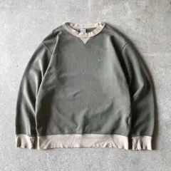00s NIKE ワンポイント 刺繍ロゴ スウェット カーキ ベージュ 前V L