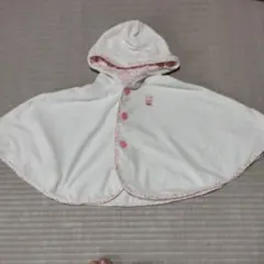 70-90 ミキハウス　ホワイトフード付きポンチョ　夏用サマーポンチョ