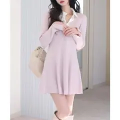 ROYAL PARTY シャツ衿付ニットミニフレアワンピース