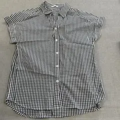 黒と白のギンガムチェック半袖シャツ　M