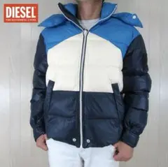 DIESEL ダウンジャケット フード付き 青白紺