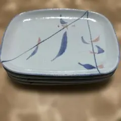 角皿 4枚セット 貫入 染付 草花文様