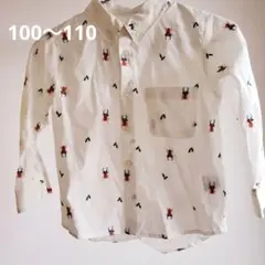 クワガタくん総刺繍長袖シャツ　ホワイト