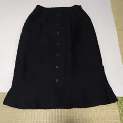 H664 フレアスカート 黒 ロングスカート 前面ボタン付き