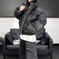 最新トレンド！ショート丈 レザーダウンジャケット 韓国ファッション オーバー Ｌ