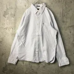 B1151古着　シャツ　長袖　白　青　90s Y2K