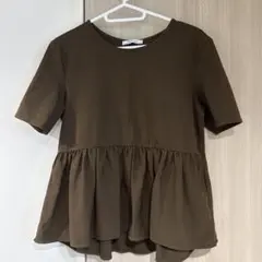 ZARA ペプラム 半袖 Tシャツ ブラウン Sサイズのサムネイル