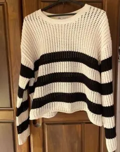 ZARA ストライプ 透かし編みニット 長袖 Mサイズ