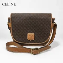 CELINE マカダム キャンバス レザー フラップ ショルダーバッグ 黒