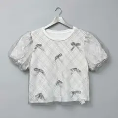 【美品】dazzlin（ダズリン） ランダムリボンシアーTシャツ オフホワイト