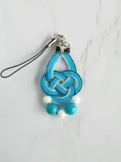 《ハンドメイド》水引 No.144 天然石と水引ストラップ「爽やかなターコイズ」