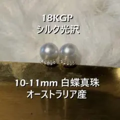 S✨極美品10+mm 白蝶真珠 オーストラリア産 ピアス 18KGP シルク光沢