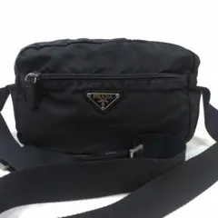 プラダ カメラバッグ ショルダーバッグ レザー×ナイロン 三角ロゴ 黒