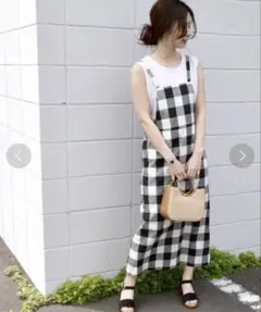 【新品タグ付き】SHIPS Khaju:ギンガムチェックワンピース　リネン（麻）