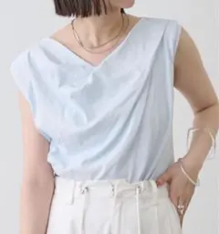 mystic ミスティック 露肩法式T恤 藍色