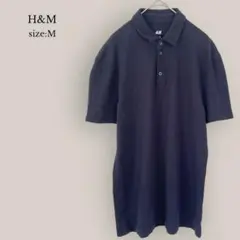 【エイチアンドエム】H&M  半袖ポロシャツ　メンズ　ネイビー　スリムフィット