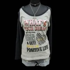 平成ギャル y2k グランジ ダークコア ピチT 長袖 ロンT 英字 PUNK