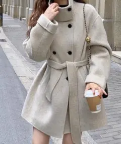 SHEENA フェイクウールスタンドカラーミドル丈コート