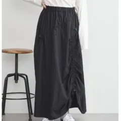 [アースミュージック＆エコロジー] ドロストギャザースカート　ゆったり　マキシ丈
