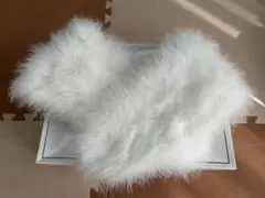 【美品】羽毛 白ファーショール ストール 成人式 卒業式 振袖 和装用　化粧箱付