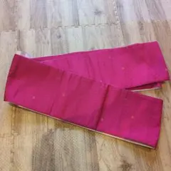 半幅帯 ピンク 白　花柄刺繍　リバーシブル