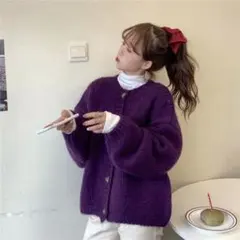 ニット カーディガン パープル