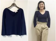 板谷由夏 イエナ別注 SINME Vネック リブニット 長袖 ネイビー
