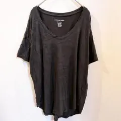 アメリカンイーグル Tシャツ Vネック 半袖 無地 黒 モダール デイリー