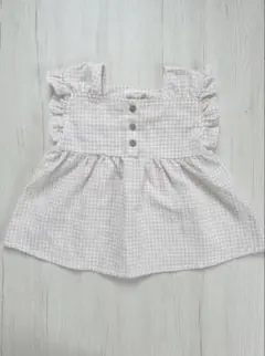 くすみベージュ ギンガムチェック フリルチュニック ワンピース ナチュラル