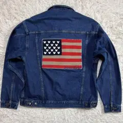 美品　90's Disney ディズニー　星条旗 濃紺　デニムジャケット　刺繍