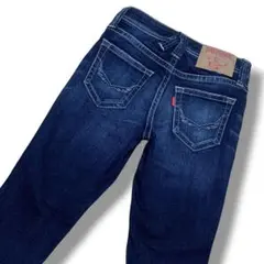 RODEO CROWNS スキニーデニム 白ビッグボタン ひげ セルビッチ 濃青のサムネイル