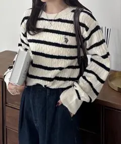 RANAN/U.S.POLO ASSN.ワンポイントケーブルニット