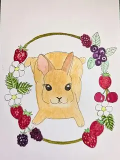 手描きイラスト　オリジナルイラスト　うさぎ　水彩画　原画　アナログ