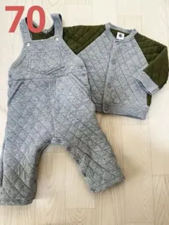 グレーのキルティングオーバーオールセット プチバトー　70