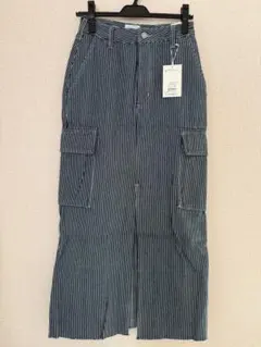 ungrid アングリッド ワークデザインスリットデニムスカート S ストライプ