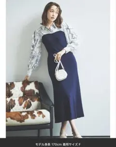 ダズリン dazzlin オープンフリルリブワンピース ネイビー