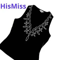 ￼ 【新品】HisMiss 高級 豪華3Dループ刺繍タンクトップ 黒 S〜Mのサムネイル