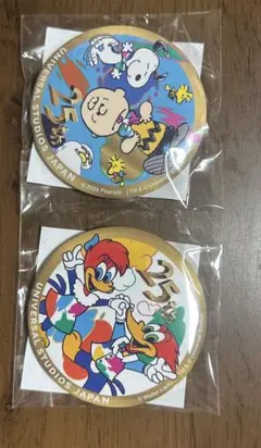 USJ 25周年 缶バッジ スヌーピー ウッディー・ウッドペッカーのサムネイル