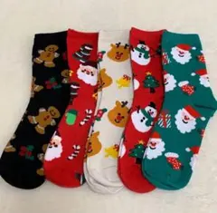 2-1【クリスマスソックス】【5足セット】靴下 サンタ 雪だるま トナカイ