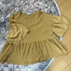 【美品】SEASON REASON❁異素材MIXシャツ マスタード 五分袖 L