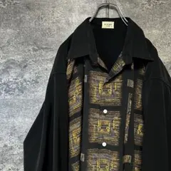 味*玉様 古着　90s ヴィンテージ 長袖柄シャツ　ポリシャツ　黒ブラック　アー