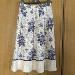ローラアシュレイ 麻　ブルーローズスカート