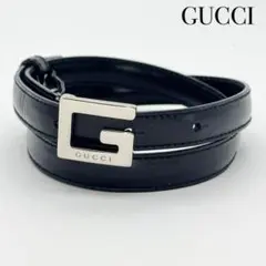 GUCCI グッチ レザー ベルト レディース ブラック 黒 シルバー ビジネス