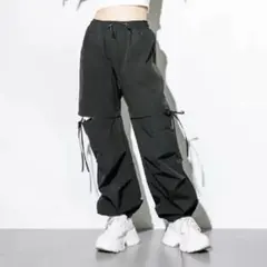 オリーブデオリーブ　サイドスリットリボンカーゴパンツ ブラック