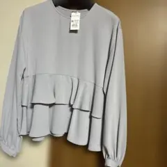 INGNI グレー フリル切り替ぺフラム長袖ブラウス M¥5390