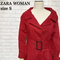 人気爆発 ZARA WOMAN ベルト付 トレンチコート ワンピース風 赤 Sのサムネイル