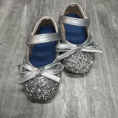 シルバー グリッター フォーマルシューズ 入学式 靴 リボン キッズ14cm