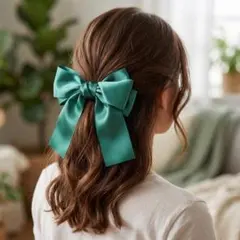 サテンリボン バレッタ ヘアアクセサリー グリーンのサムネイル