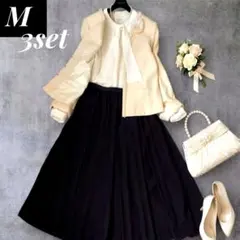 美品 セレモニーママスーツ3点M ローラアシュレイ ツイード×濃紺フレア 卒入学