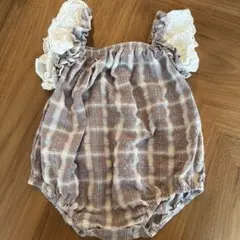 美品 ululu チェック柄フリルロンパース 73㎝